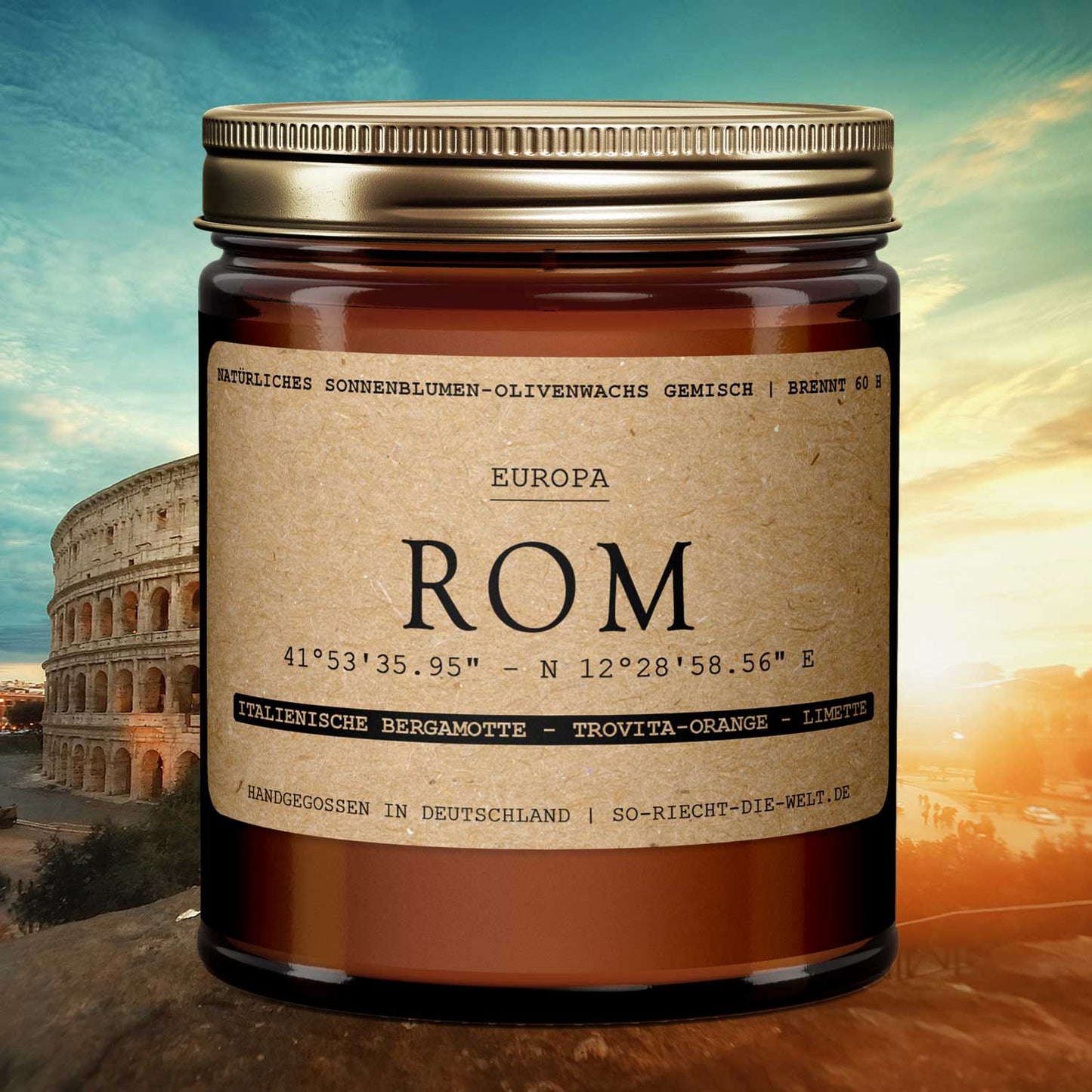 Rom Duftkerze -  Italienische Bergamotte | Trovita-Orange | Limette