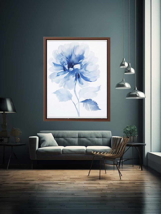 Watercolor Blue Flower Canvas Art Print-1