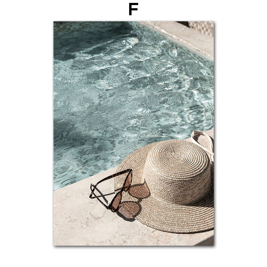 Poster Strand Wellen Meer Palmen Delfin Sonnenbrille Hut I Wandbilder Wohnzimmer & Schlafzimmer I Wand Deko I Kunst Druck I ohne Rahmen-6