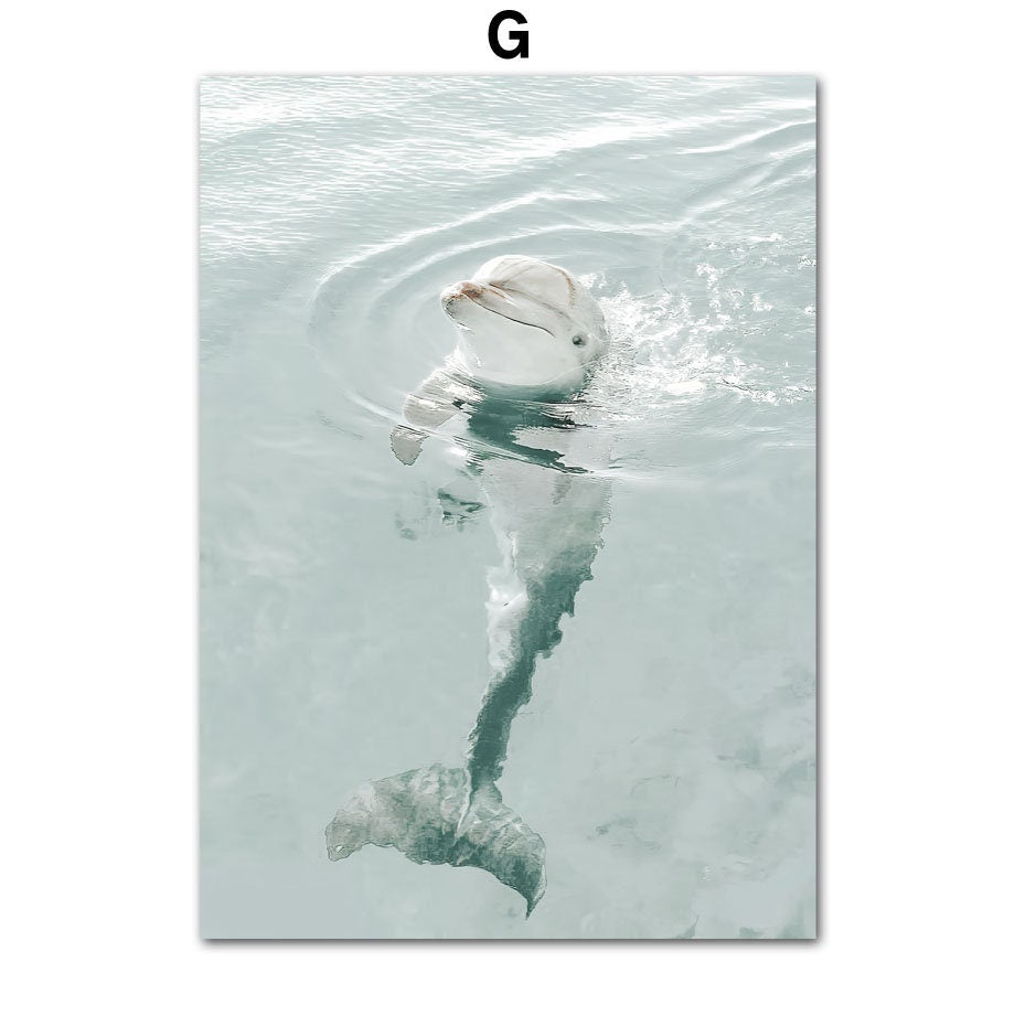 Poster Strand Wellen Meer Palmen Delfin Sonnenbrille Hut I Wandbilder Wohnzimmer & Schlafzimmer I Wand Deko I Kunst Druck I ohne Rahmen-7