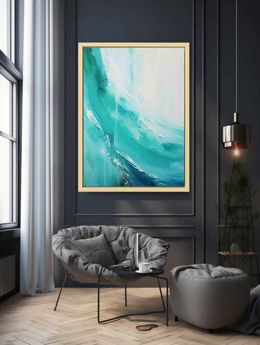 Teal beach waves Painting & Canvas Art Print-1