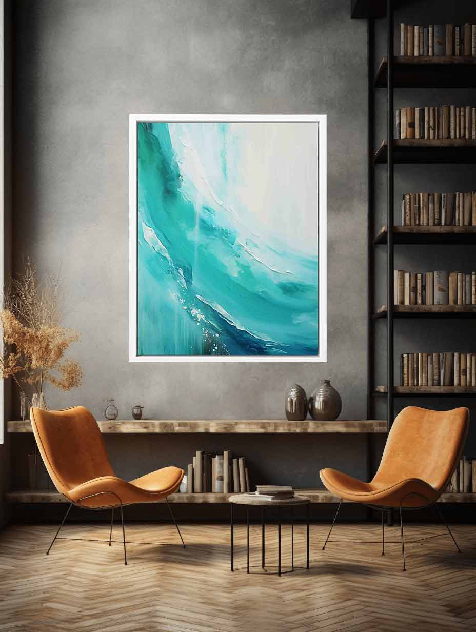 Teal beach waves Painting & Canvas Art Print-2