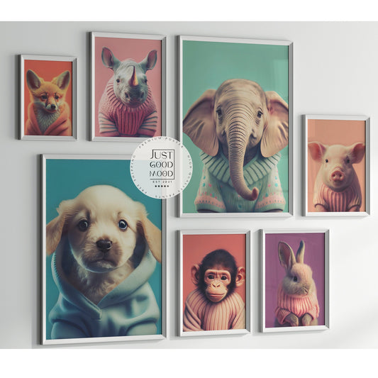 Kinderzimmer Poster Tiere Fuchs Elefant Bär Nashorn Erdmännchen · Kinderzimmer Bilder · Wand Deko · Kunst Druck · Deko Print · ohne Rahmen-0