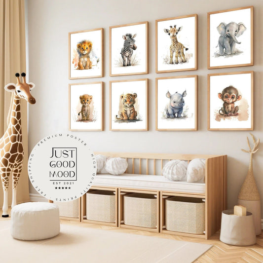 Poster Kinderzimmer Tiere Wald Dschungel Aquarell I Kinderzimmer Bilder I Wand Deko I Kunst Druck I Deko Print I ohne Rahmen-0